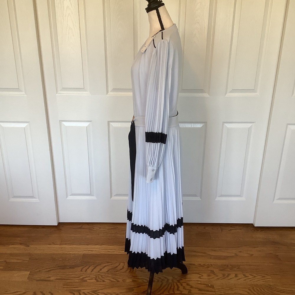 Reiss Tori Color Block Pleated Midi Dress Blue Navy Long Sleeve Belted US 8 NWT‎ - Picture 4 of 16